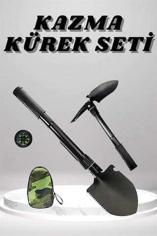 Kazma Kürek Seti Pusulalı Katlanır Portatif Kazma Kürek Seti Çok