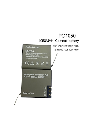 2 Adet Pg1050 Batarya Eken Aksiyon Kamera Bataryası 3.7v 1050mah 3.885wh Siyah