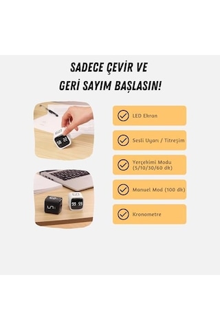 Gt-1 Pomodoro Zamanlayıcı Küp, Flip Timer, Öğrenci Ders Çalışma Saati, 5/10/30/60 Dk & Özel Geri Sayım, Usb Şarjlı, Sessiz/titreşimli Alarm, Mutfak Kronometresi - Siyah