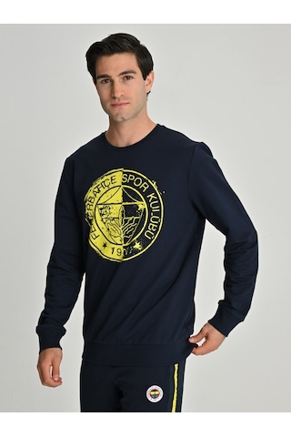 Galatasaray Fenerbahçe Tribün Uv Baskılı Tek Renk Logolu Erkek Sweatshirt Lacivert