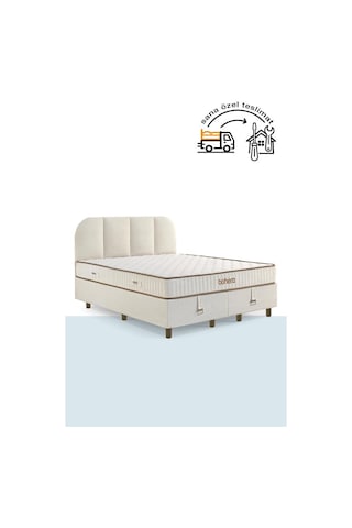 Niron Bohem Nms Klapa 140x190 Cm Çift Kişilik Yatak Baza Başlık Seti - Nms Sert Ortopedik 140 x 190
