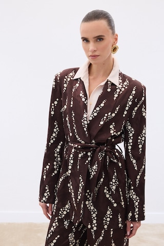 Sateen Desenli Uzun Ceket - Kahve-136473 Kahve