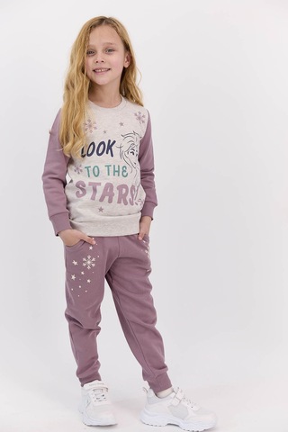 Frozen Lisanslı Look The Stars Gül Kurusu Kız Çocuk Eşofman Takımı Bej Melanj