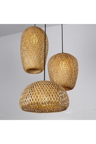 Symbee Yeni Tarz Bambu Örgü 3 Aydınlatmalı Avize - Yeme Salonu, Ofis, Yatak Odası, Balkon İçin Modern Çin Stili Dekoratif Aydınlatma Haki