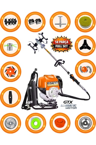 Eısenn German BP 454 Sırt Tipi 14 Parça Set Ot Çim Biçme Tırpanı+Toprak Eşeleme + Akrobat Çapa +Çelik Fırça