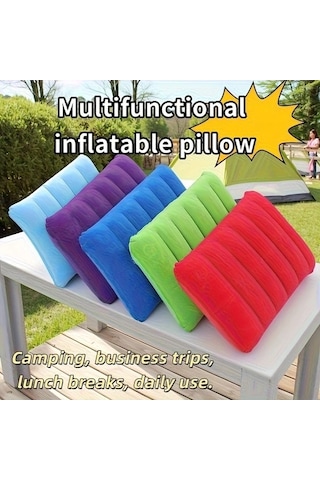 Trendooze 022 Gri 2 Adet Şişme Yastık Seti Manuel Pompa İle Boyun Bel Destek Seyahat Kamp Koltuk Yastığı Gri