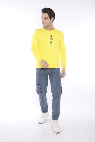 Escetic Erkek Spor Slimfit, Bisiklet Yaka Sarı Sweatshirt-4274