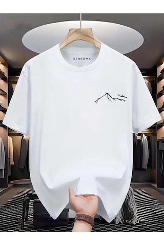 Beyaz Dağ Baskılı Oversize Tişört BEYAZ
