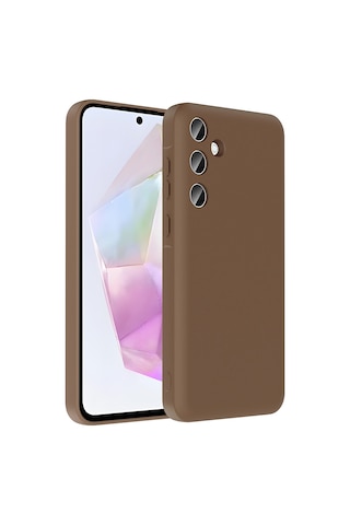 Galaxy Uyumlu A36 Kılıf Kamera Korumalı Kartlık Hazneli Zore Vitra Kapak Kahverengi