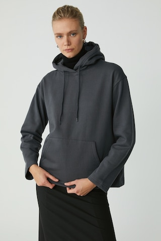 Ethıquet Pıper Kadın Içi Polarlı Yumuşacık Comfort Fit Kapüşonlu Kanguru Cepli Antrasit Sweatshirt