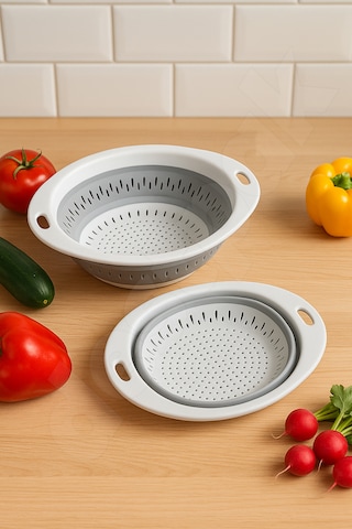 Yer Kaplamaz Katlanır Pratik Süzgeç - Akordiyon Süzgeç - Oval