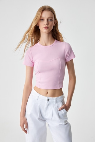 ETHIQUET CERAEN Kadın Slim Kısa Kol Bisiklet Yaka Pembe T-Shirt
