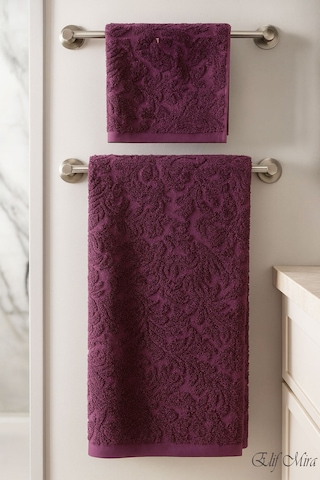 Banyo & Yüz Havlusu Seti %100 Pamuk 90x150 + 50x90 Cm Amorivy Mor
