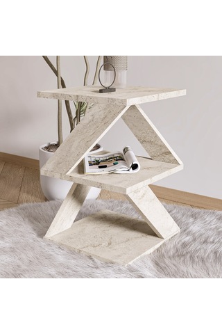 Albeni Yan Sehpa Ahşap Siyah - Bej Bej