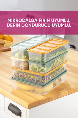 Vinoa 6'lı 2x3.5 Litre + 4x1.65 Litre Bpa Free Mikrodalga Ve Difrize Uygun Yıkanabilir Saklama Kabı Çok Renkli