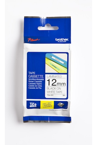BROTHER P-TOUCH TZE-231 TZE-TAPE 12MM BEYAZ ÜZERİNE SİYAH LAMİNAS