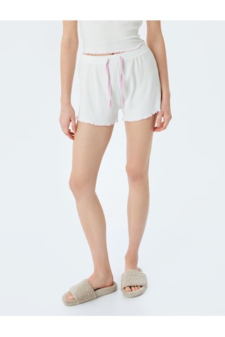 Koton Beli Bağcıklı Pamuklu Fitilli Şort Pijama Altı Ekru 5slk80015mk Ekru