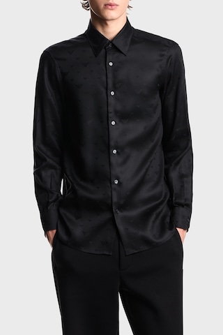 Emporio Armani Jakarlı Regular Fit Saten Görünümlü Klasik Yaka Gömlek Erkek Gömlek Em001537 Af15074 Fc218 Siyah SİYAH