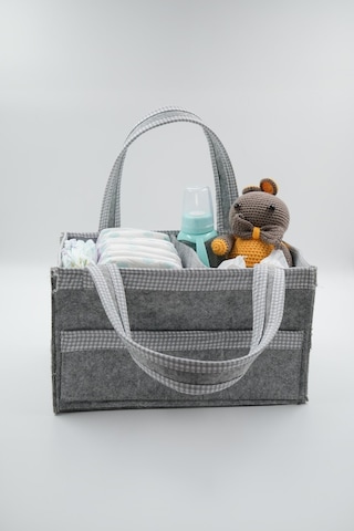 Jasper Kare Şeritli Gri Keçe Anne Bebek Bakım Çantası Organizer Gri