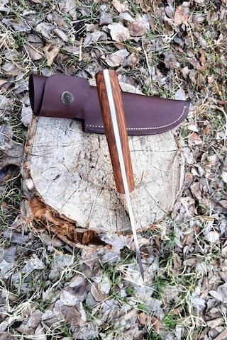 Kamp Bıçağı Outdoor Bıçak El Yapımı Kılıflı Bıçak Gümüş - Siyah