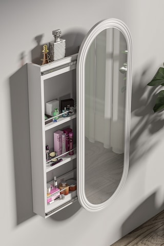 Çok Amaçlı Aynalı Takı Dolabı Mdf Kapak - Beyaz - Oval Çerçeve