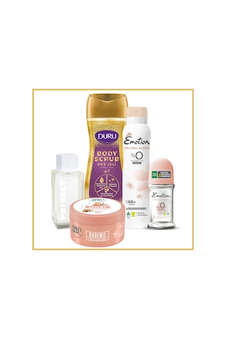 Emotion Bloom Kadın Sprey Deodorant 150 ML + Roll-On 50 ML + Arko Badem Yoğun Bakım Kremi 250 ML + Duru Duş Jeli 450 ML + Privacy Addiction Kadın Parfüm EDP 50 ML