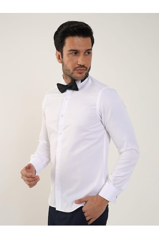 Dufy Beyaz Erkek Slim Fit Düz Ata Yaka Uzun Kol Gömlek - 89394-beyaz Beyaz