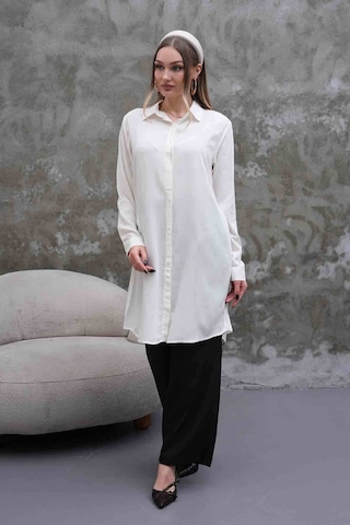 Polologin Butik Beyaz Uzun Gömlek Tunik Beyaz