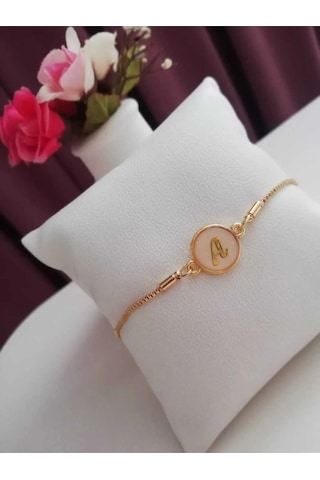 Altın Sedef Ayarlanabilir Kadın Gold Asansörlü A Harf Bileklik Renkli