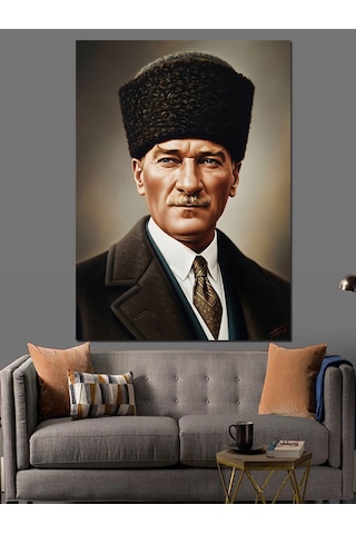 Ahşap Tablo Kalpaklı Atatürk Portresi Tablosu