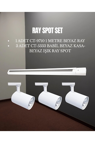 Cata Babil Ray Spot Set 3 Adet Ct-5333 Beyaz Kasa Beyaz Işık Spot + 1 Adet Ct-9710 Ray Beyaz