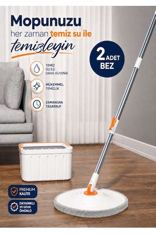 Moppak Temiz Kirli Su Ayrımı Mikrofiber Kare Başlık Mop Temizlik Seti Beyaz