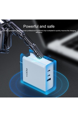 Rock T31 Gan 65w Pd 3.0 & Qc 4.0 Hızlı Seyahat Şarj Set Beyaz 2m Type-c To Type-c Kablo