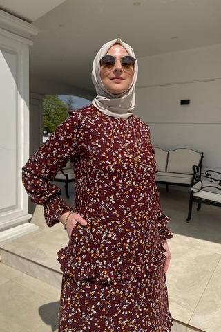 Rabia Şamlı Mine Elbise Bordo Normal