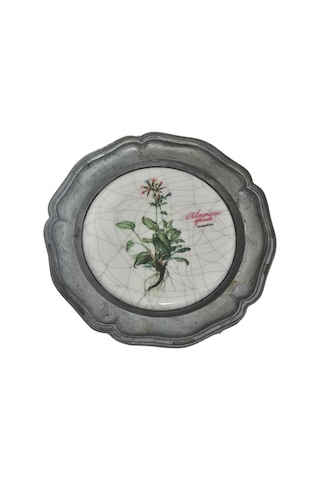 Vintage Zınn Çerçeveli Dekoratif Pulmonaria Officinalis Bitkisi Temalı Duvar Tabağı 10cm 007