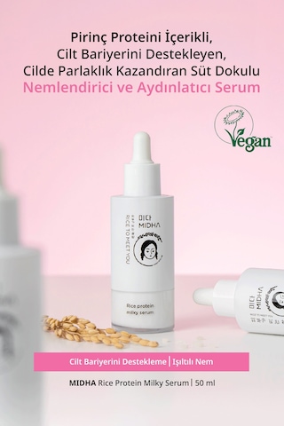 Pirinç Proteini İçeren Cilde Parlaklık Kazandıran Nemlendirici Serum Mıdha Rice Protein Milky Serum