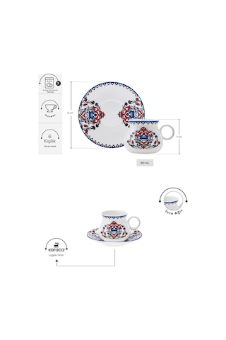 Karaca  Hattat 6 Kişilik Kahve Fincanı Takımı 90 ml