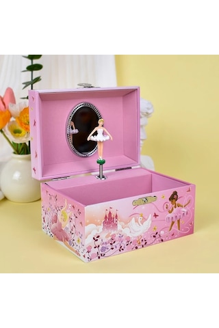 Willowhaven Klasik Kare Kurmalı Pembe Ahşap Müzik Kutusu - Blond Baleci Figürlü Mücevher Saklama Kutusu