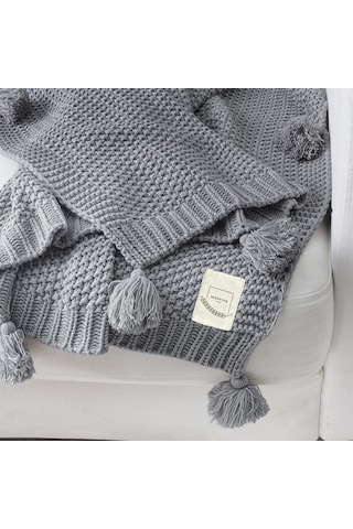 Coco Pirinç Örgü Ponponlu Triko Tv Battaniyesi Throw Koltuk Şalı (538861666)-130X170
