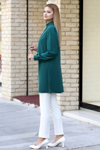 Işıltı Taş Detaylı Büyük Beden Tesettür Tunik Zümrüt