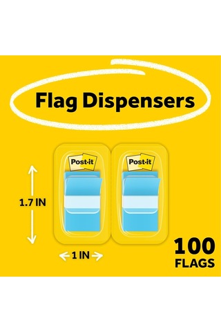 Post-it Bayraklar, 50/dispenser, 2 Dispenser/paket, 1" Geniş, Parlak Mavi 680-bb2