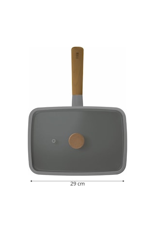 NEOFLAM FİKA DİKDÖRTGEN CAM KAPAKLI TAVA GRİ 29 CM
