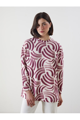 Lcw Modest Pembe Desenli Oversize Kadın Sweatshirt Tunik
