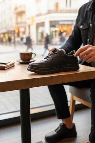 Enoch Hakiki Deri Kalın Dişli Taban Erkek Sneaker Ayakkabı Ortopedik Taban Kahverengi