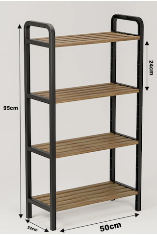 Mega 4 Katlı Ahşap Çubuklu Ayakkabılık 50 Cm Lüks Raf Ünitesi Ceviz