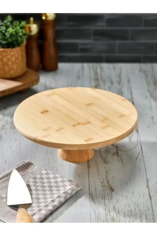 Bambu Oval Ayaklı Sunum Standı, Kek Yükseltici 5cm Bambu