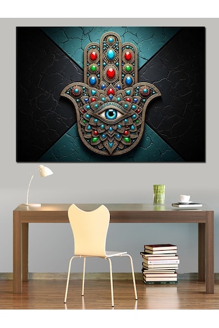 Mistik Hamsa El Ve Mücevherler Dekoratif Kanvas - Mdf Ahşap Tablo