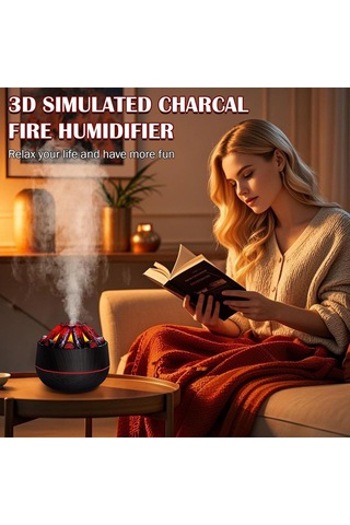 2 Adet Şömine Tasarımlı Usb Lı Led Aydınlatmalı Hava Nemlendirici,aromaterapik Hava Difüzörü,buhurdanlık,,sis Spreyli Gece Lambası, 300 Ml 10x10x10,3cm Koyu Kahverengi