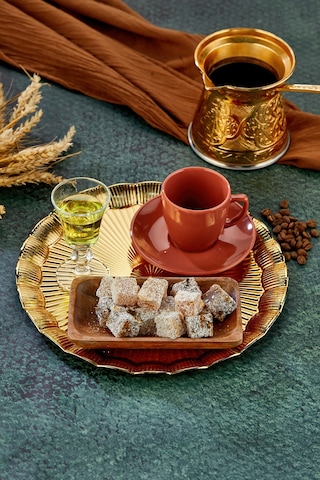 Cooker 25 Cm Yuvarlak Tepsi - Parlak Yüzeyli Sunum Tepsisi 25x25 Cm Altın