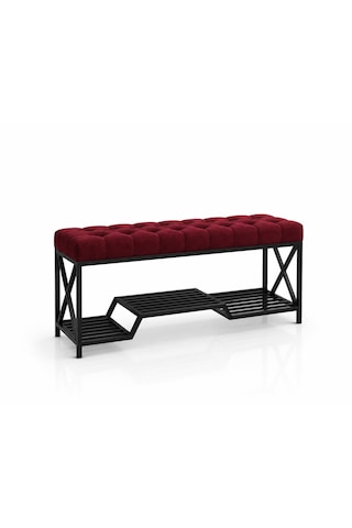 Siyah Metal Bench Ayakkabılık Bank, Kapı Girişi Puf Ayakkabılık Bordo
